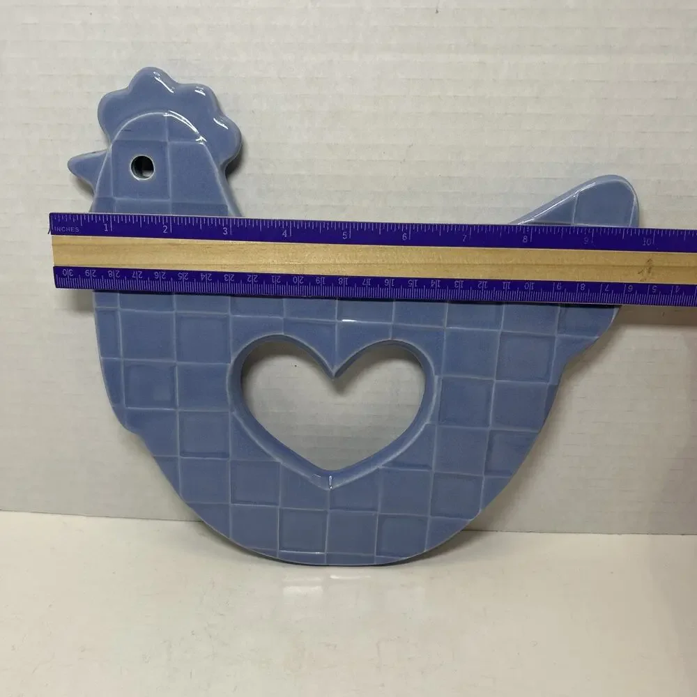 Treasure Craft Ceramic Pale Blue Chicken Hen Trivet Wall Decor Country Heart